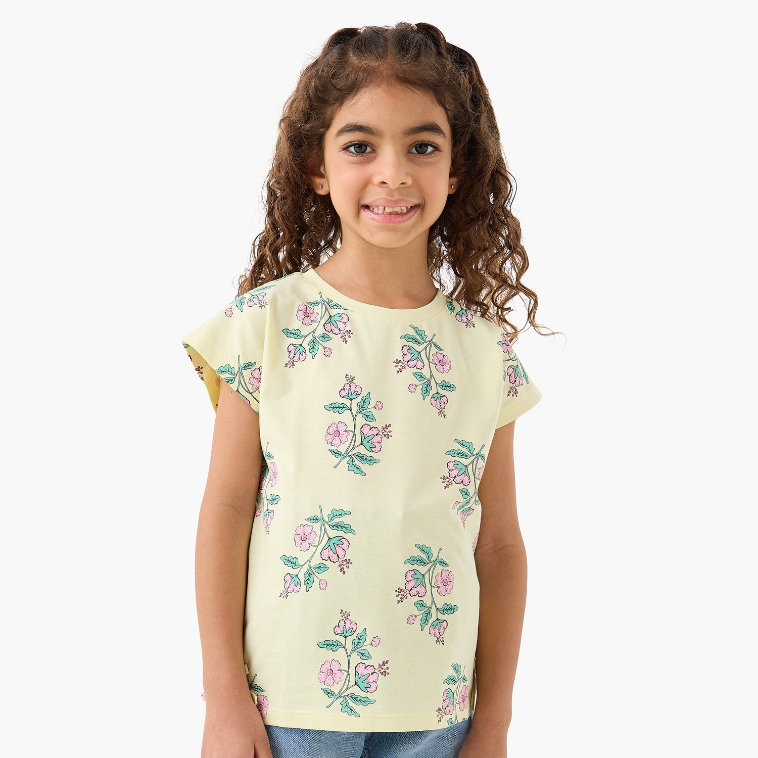 Pack of 2 Juniors Round Neck Short Sleeves T-shirt with Floral Print