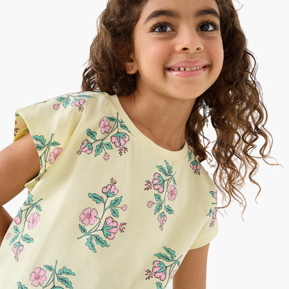 Pack of 2 Juniors Round Neck Short Sleeves T-shirt with Floral Print