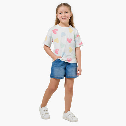 Juniors Crew Neck Short Sleeves T-shirt with Heart Print