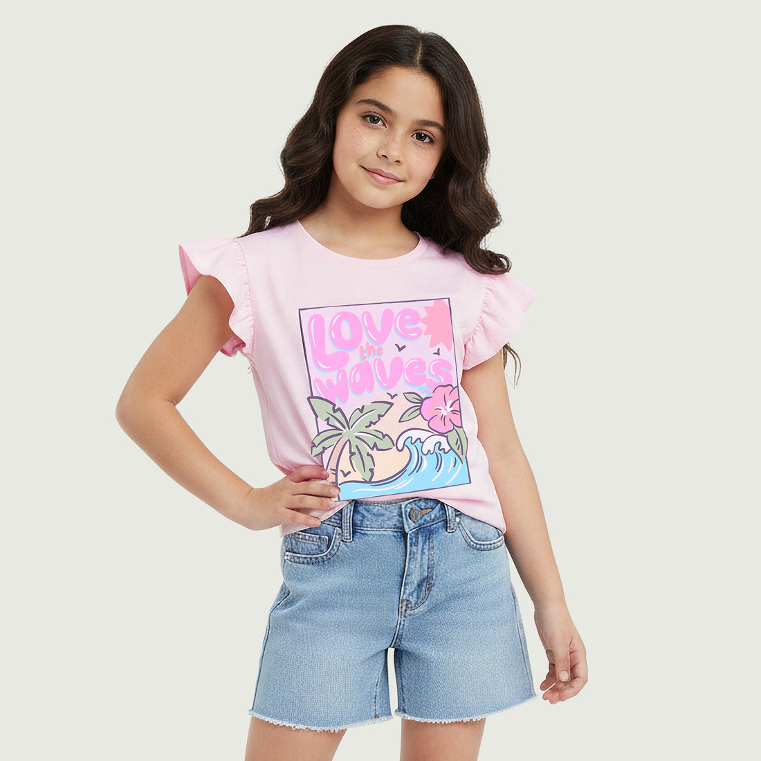 Juniors Crew Neck Short Sleeves T-shirt with Graphic Print - Pink / 1-2 yrs