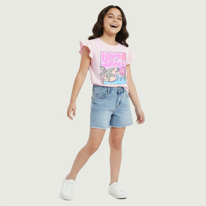 Juniors Crew Neck Short Sleeves T-shirt with Graphic Print