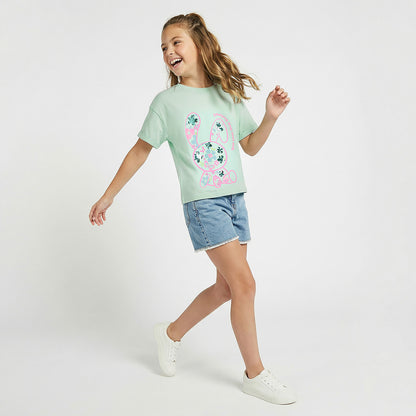Juniors Crew Neck Short Sleeve T-shirt with Bunny Print