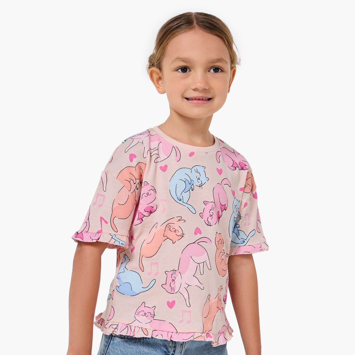 Pack of 2 Juniors Crew Neck Short Sleeve T-shirt with Cat Print