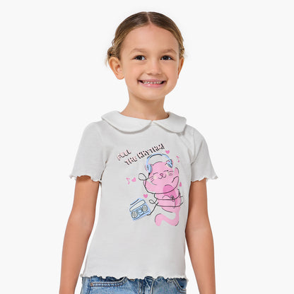 Pack of 2 Juniors Crew Neck Short Sleeve T-shirt with Cat Print