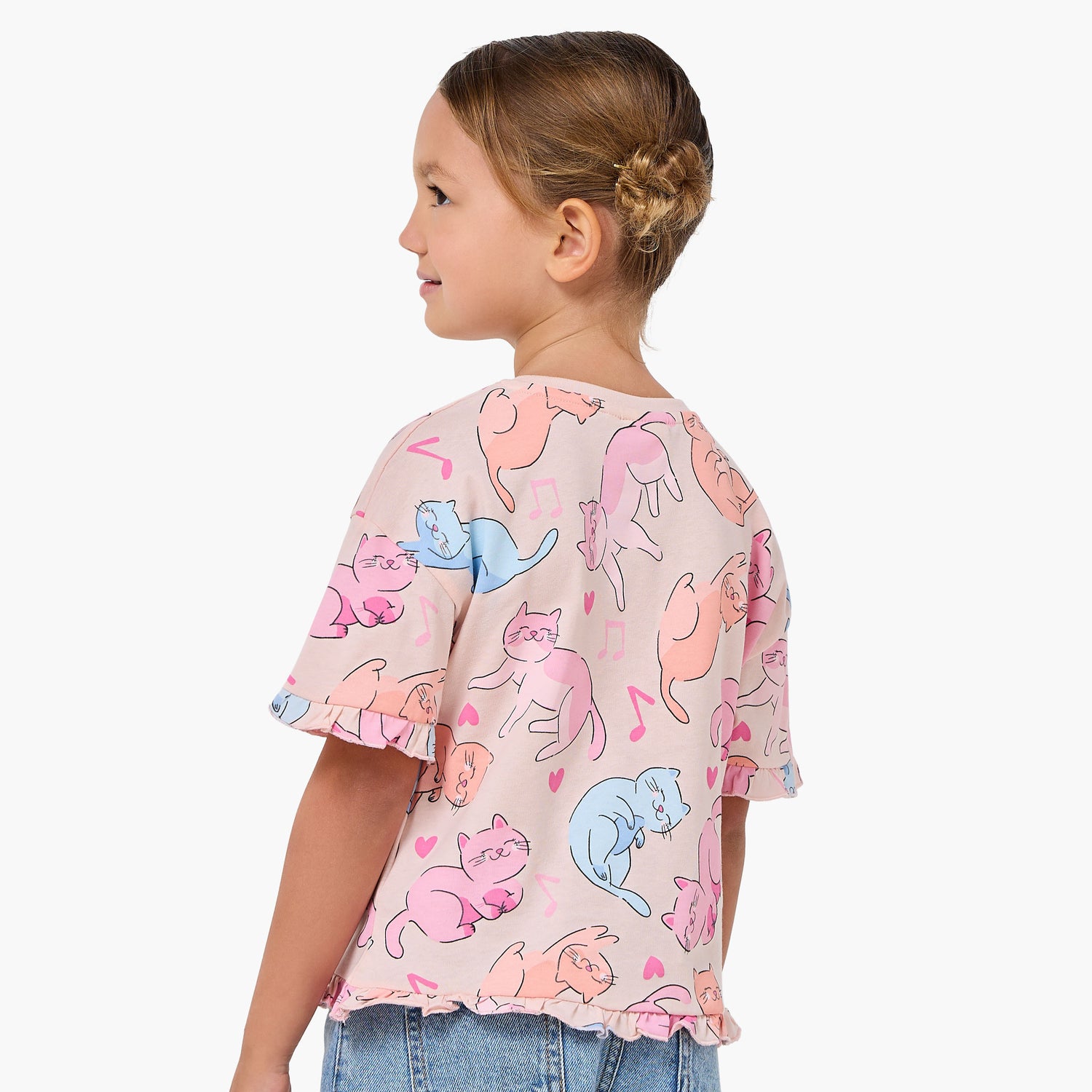 Pack of 2 Juniors Crew Neck Short Sleeve T-shirt with Cat Print