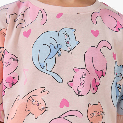 Pack of 2 Juniors Crew Neck Short Sleeve T-shirt with Cat Print