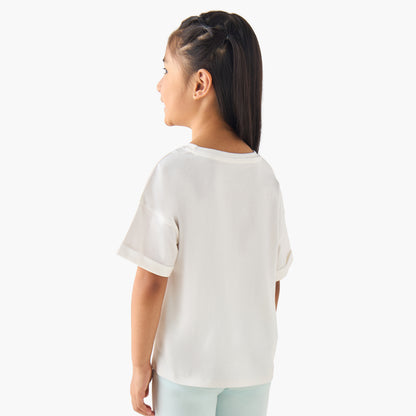 Juniors Crew Neck Short Sleeves T-shirt with Slogan Print