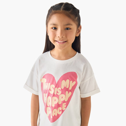 Juniors Crew Neck Short Sleeves T-shirt with Slogan Print