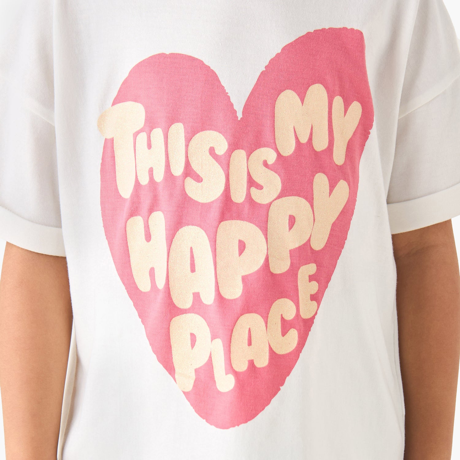 Juniors Crew Neck Short Sleeves T-shirt with Slogan Print