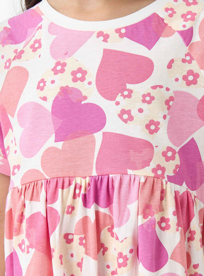 Juniors Round Neck Short Sleeves A-line Dress with Heart Print-girls-clothing-dressesandjumpsuits-image-5
