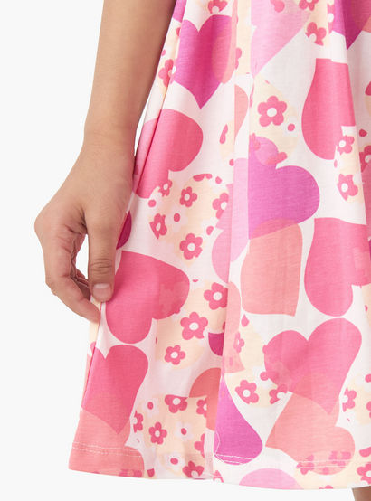 Juniors Round Neck Short Sleeves A-line Dress with Heart Print-girls-clothing-dressesandjumpsuits-image-6