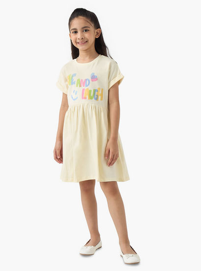 Juniors Round Neck Short Sleeves Skater Dress with Graphic Print-girls-clothing-dressesandjumpsuits-image-2