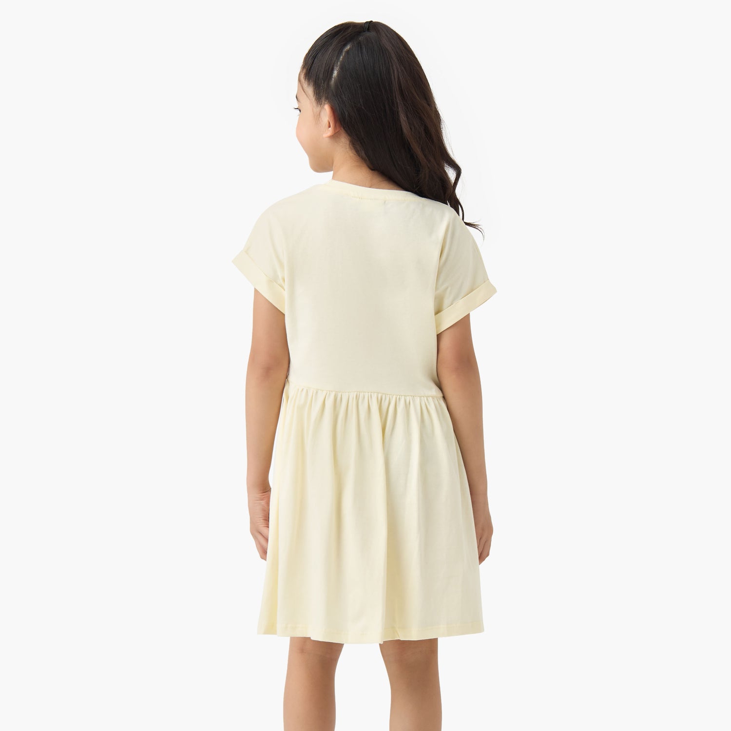 Juniors Round Neck Short Sleeves Skater Dress with Graphic Print