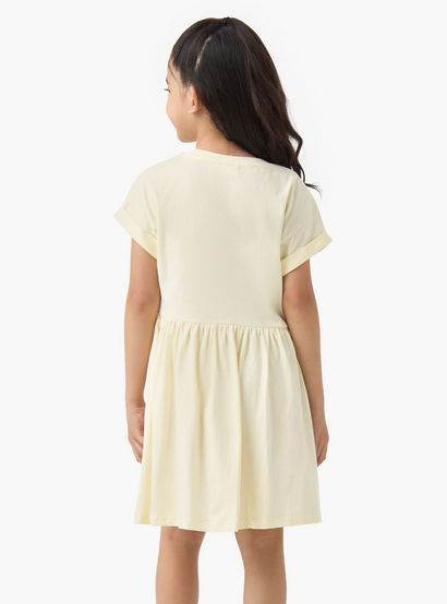 Juniors Round Neck Short Sleeves Skater Dress with Graphic Print-girls-clothing-dressesandjumpsuits-image-3