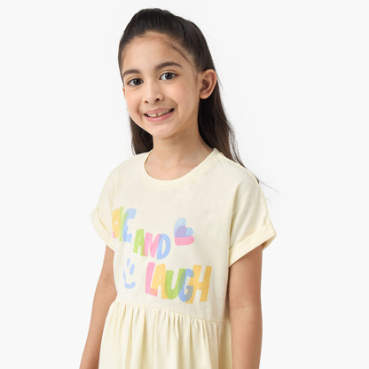 Juniors Round Neck Short Sleeves Skater Dress with Graphic Print