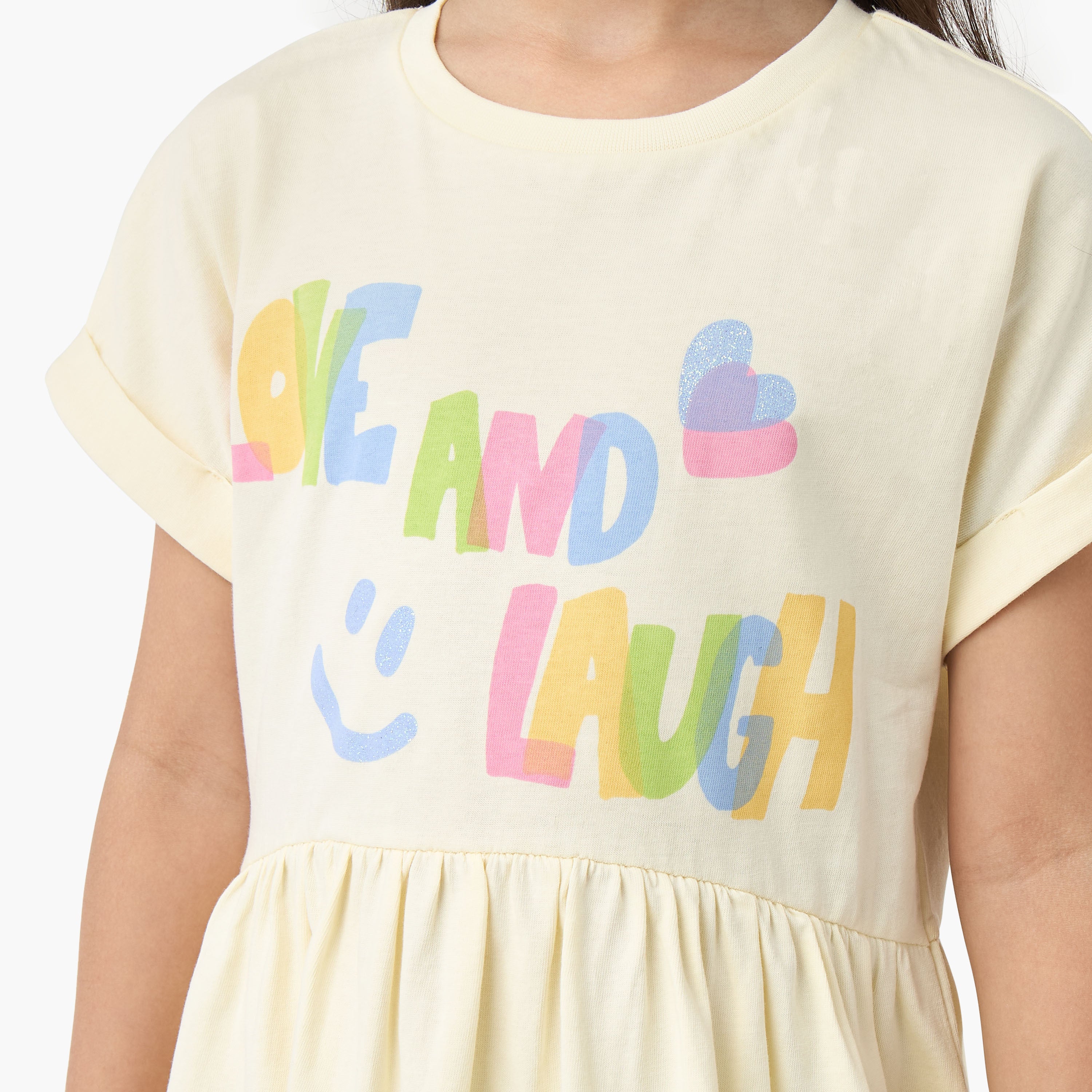 Juniors Round Neck Short Sleeves Skater Dress with Graphic Print