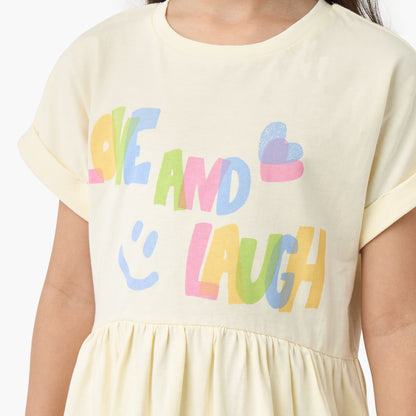 Juniors Round Neck Short Sleeves Skater Dress with Graphic Print