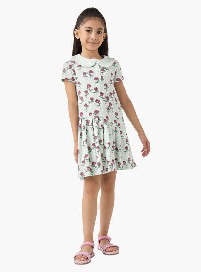 Juniors Peter Pan Collar Short Sleeves A-line Dress with Floral Print-girls-clothing-dressesandjumpsuits-image-2