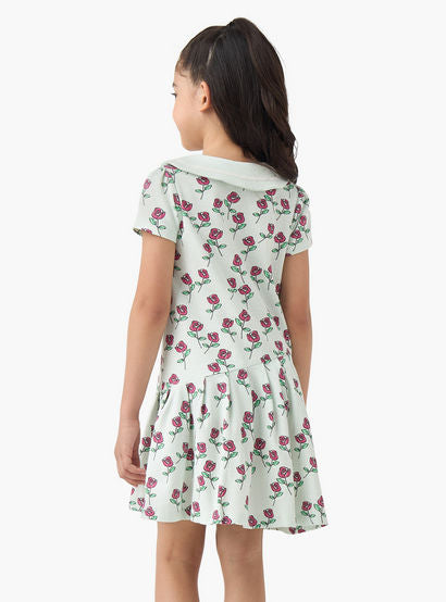 Juniors Peter Pan Collar Short Sleeves A-line Dress with Floral Print-girls-clothing-dressesandjumpsuits-image-3