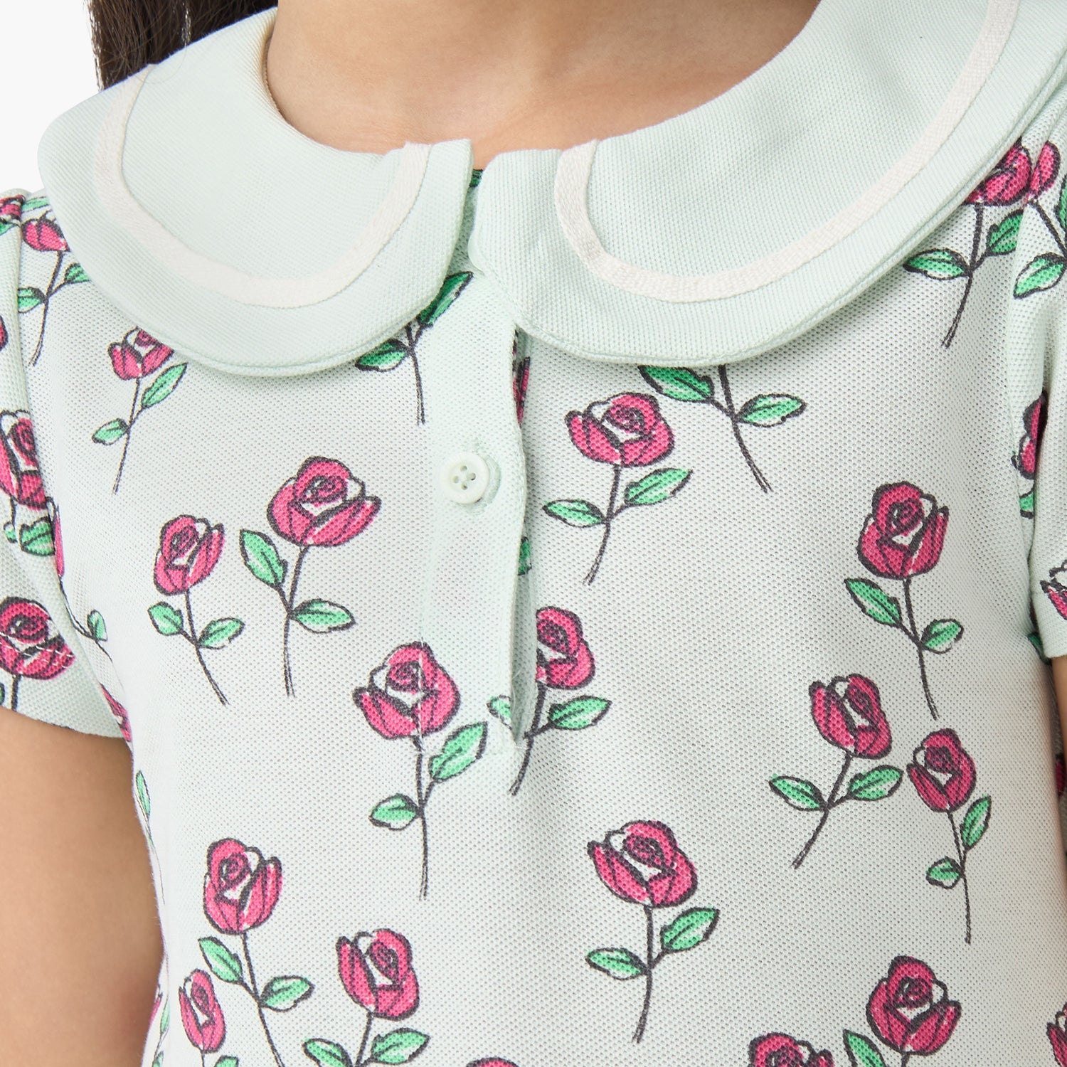 Juniors Peter Pan Collar Short Sleeves A-line Dress with Floral Print