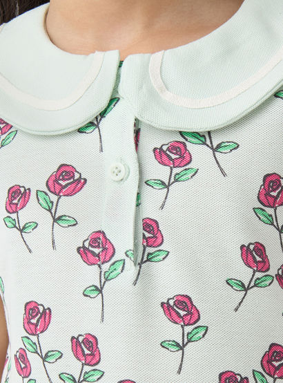Juniors Peter Pan Collar Short Sleeves A-line Dress with Floral Print-girls-clothing-dressesandjumpsuits-image-5