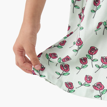 Juniors Peter Pan Collar Short Sleeves A-line Dress with Floral Print