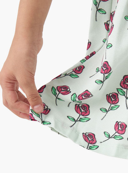 Juniors Peter Pan Collar Short Sleeves A-line Dress with Floral Print-girls-clothing-dressesandjumpsuits-image-6