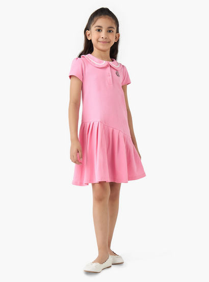 Juniors Peter Pan Collar Short Sleeves Dress with Butterfly Embroidery-girls-clothing-dressesandjumpsuits-image-2