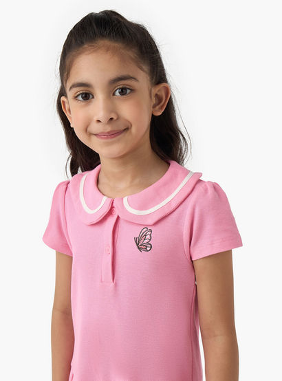 Juniors Peter Pan Collar Short Sleeves Dress with Butterfly Embroidery-girls-clothing-dressesandjumpsuits-image-4