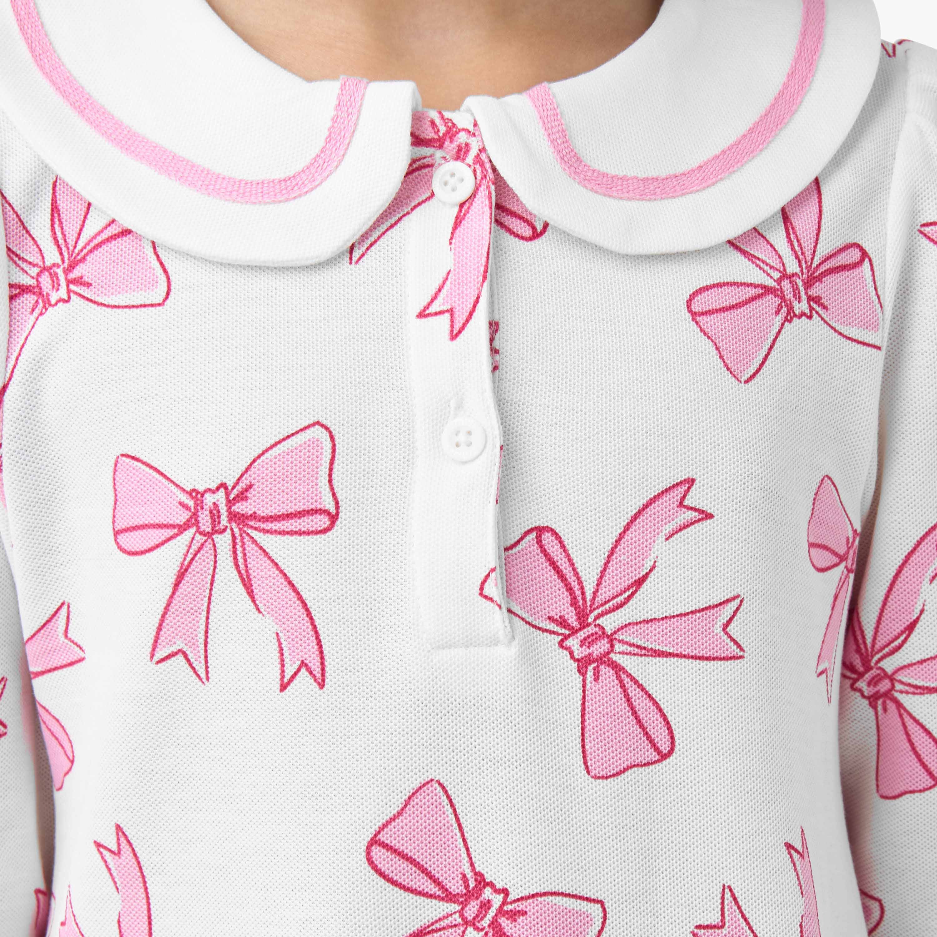 Juniors Peter Pan Collar Long Sleeves Dress with Bow Print