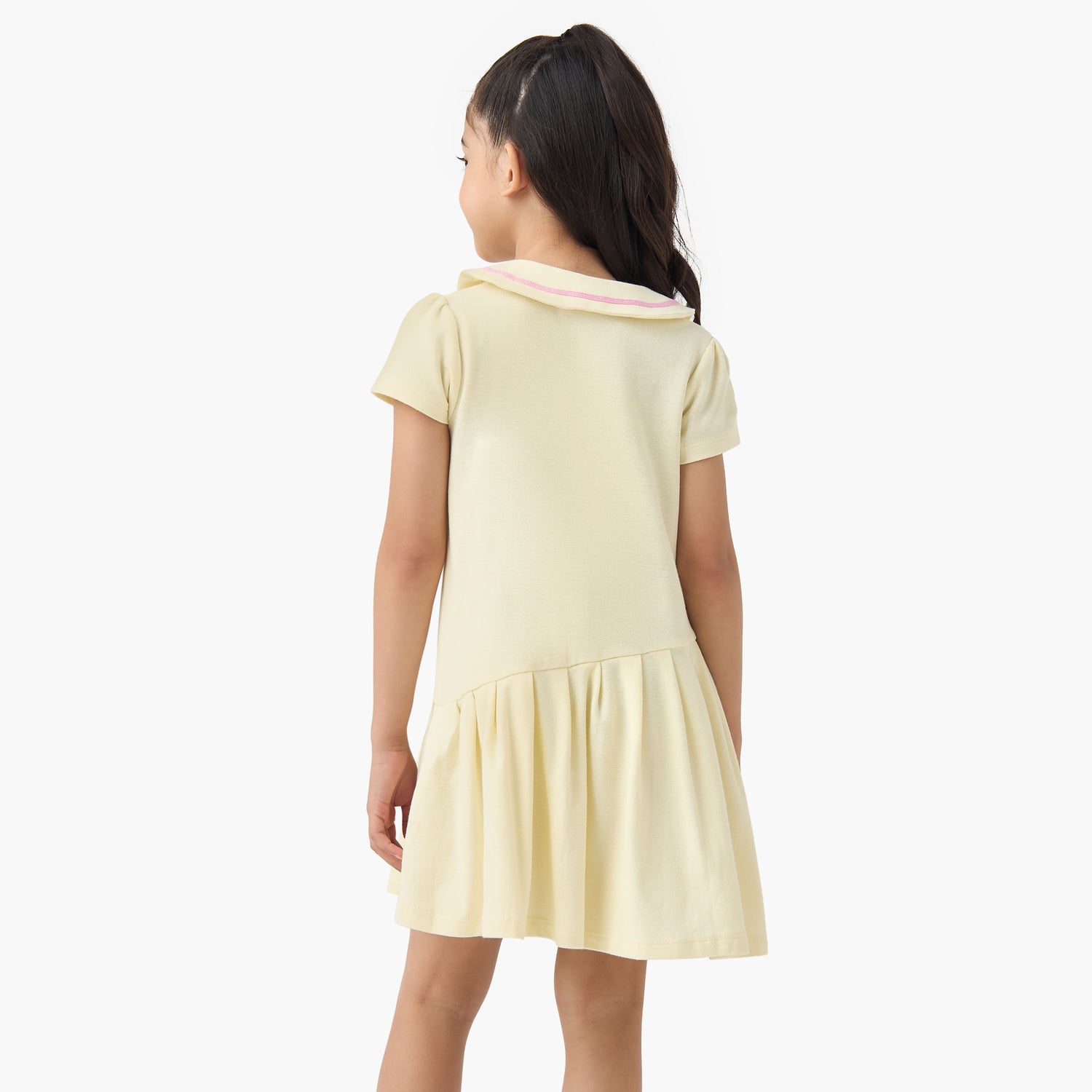 Juniors Peter Pan Collar Short Sleeves Dress with Heart Embroidery