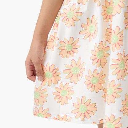 Juniors Round Neck Short Sleeves Skater Dress with Floral Print