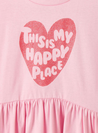 Juniors Round Neck Short Sleeves Midi Skater Dress with Glitter Slogan Print-girls-clothing-dressesandjumpsuits-image-4