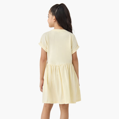 Juniors Round Neck Short Sleeves A-line Dress with Butterfly Print