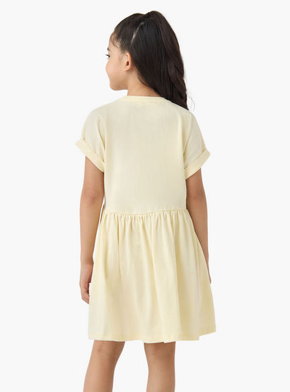Juniors Round Neck Short Sleeves A-line Dress with Butterfly Print-girls-clothing-dressesandjumpsuits-image-3