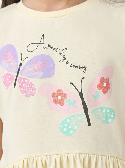 Juniors Round Neck Short Sleeves A-line Dress with Butterfly Print-girls-clothing-dressesandjumpsuits-image-5