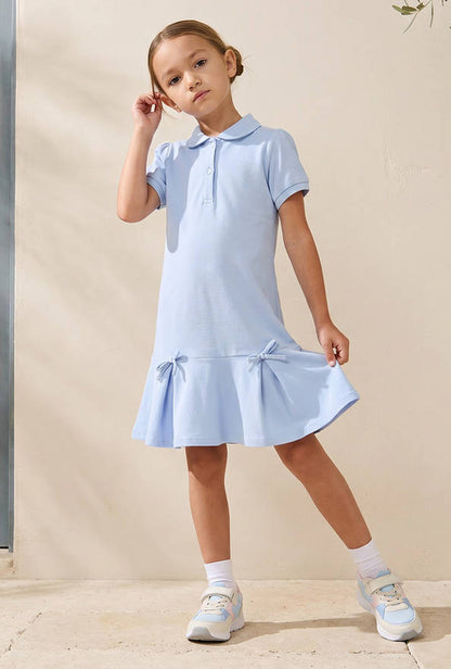 Juniors Collared Short Sleeves Polo Dress with Pleats