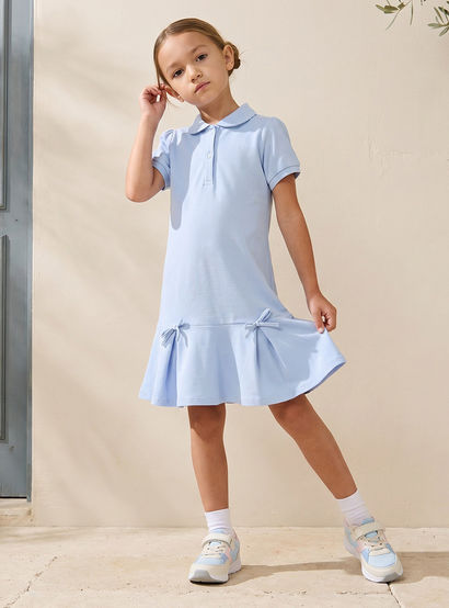 Juniors Collared Short Sleeves Polo Dress with Pleats-girls-clothing-dressesandjumpsuits-image-1