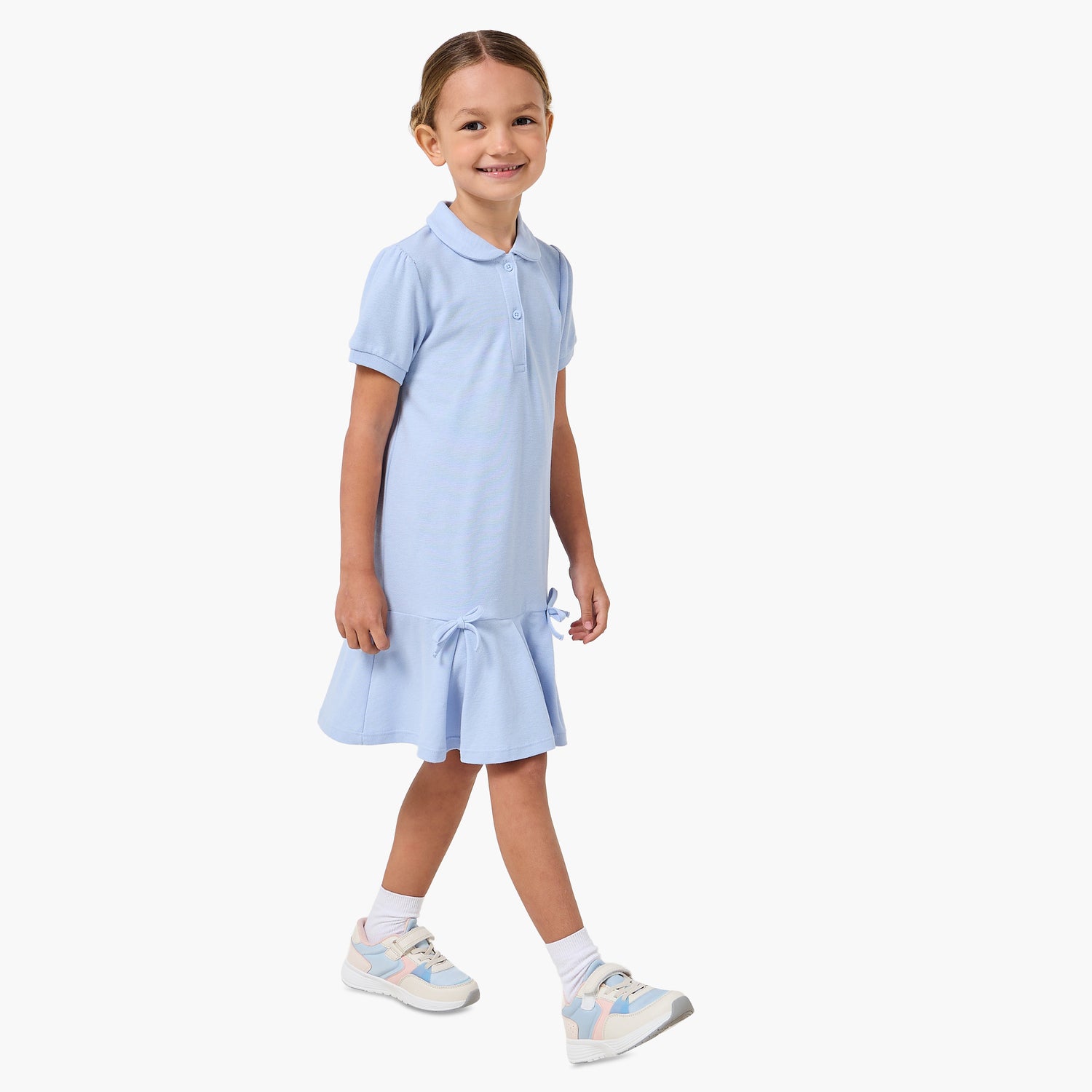 Juniors Collared Short Sleeves Polo Dress with Pleats