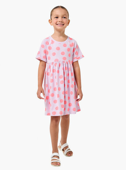 Juniors Round Neck Short Sleeves Knee Length A-line Dress with Polka Dot Print-girls-clothing-dressesandjumpsuits-image-2