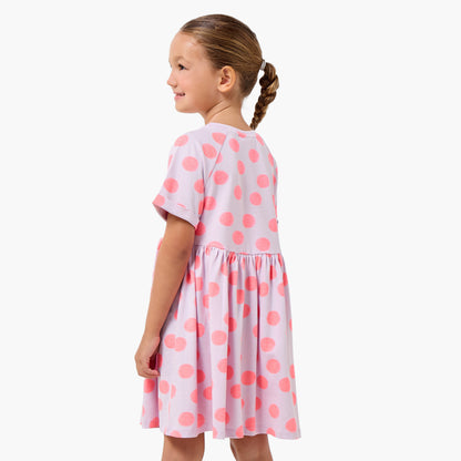 Juniors Round Neck Short Sleeves Knee Length A-line Dress with Polka Dot Print