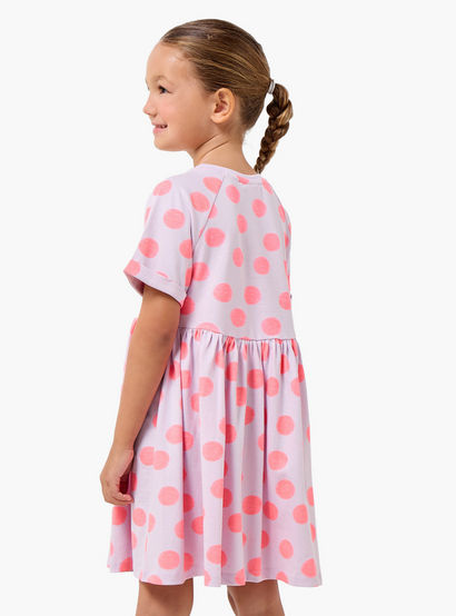 Juniors Round Neck Short Sleeves Knee Length A-line Dress with Polka Dot Print-girls-clothing-dressesandjumpsuits-image-3