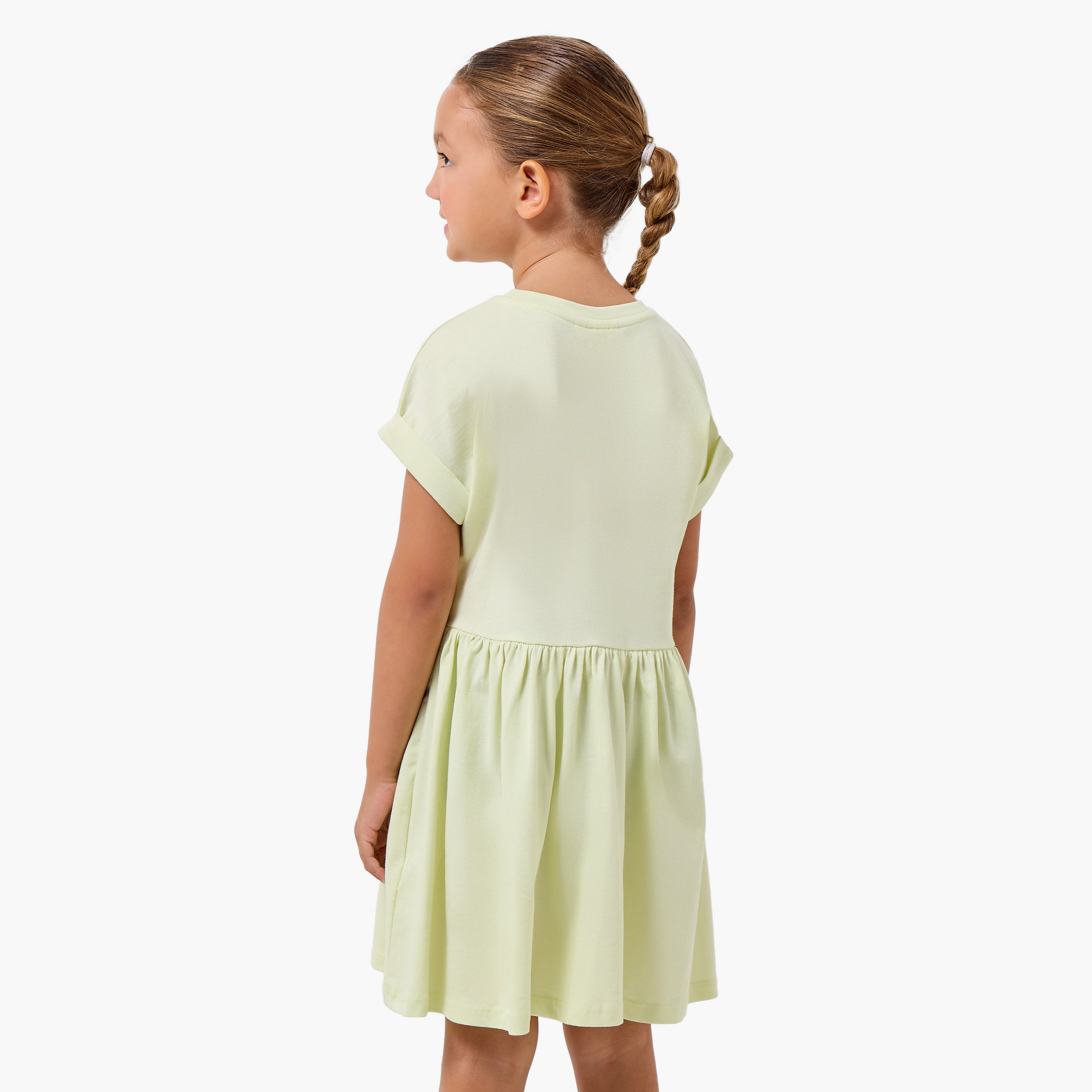 Juniors Round Neck Short Sleeves Knee Length A-line Dress with Cupcake Print
