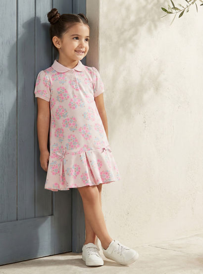 Juniors Peter Pan Collar Short Sleeves Polo Dress with Floral Print-girls-clothing-dressesandjumpsuits-image-1