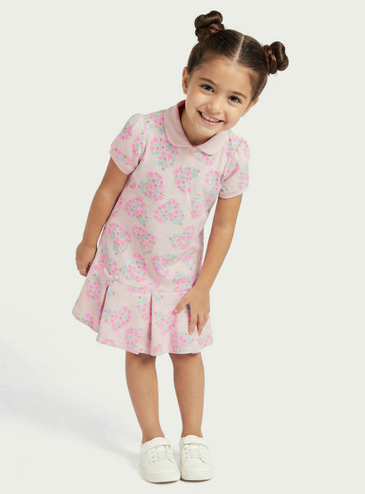 Juniors Peter Pan Collar Short Sleeves Polo Dress with Floral Print-girls-clothing-dressesandjumpsuits-image-3