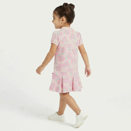 Juniors Peter Pan Collar Short Sleeves Polo Dress with Floral Print