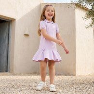 Juniors Peter Pan Collar Short Sleeves Polo Dress with Bow Detail-undefined-image-1