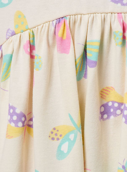 Juniors Round Neck Short Sleeves Knee Length A-line Dress with Butterfly Print-girls-clothing-dressesandjumpsuits-image-5