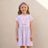 Juniors Round Neck Short Sleeves Knee Length A-line Dress with Bow Print - Purple / 1-2 yrs