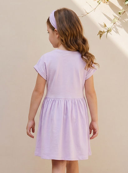Juniors Round Neck Short Sleeves Knee Length A-line Dress with Bow Print-girls-clothing-dressesandjumpsuits-image-3